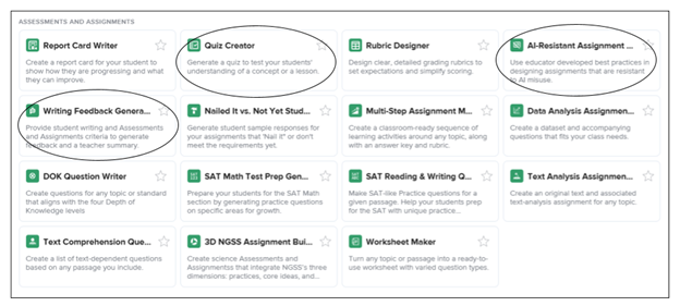 Teacher Tools Assessments and Assignments